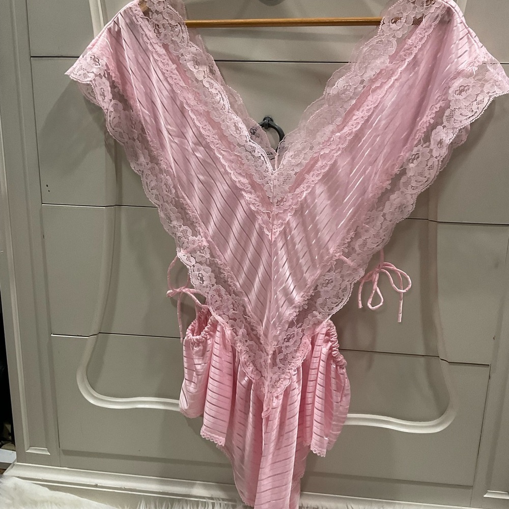 Vintage Dara-Jane Blue Lace Teddy Romper With Side Cut Outs size
